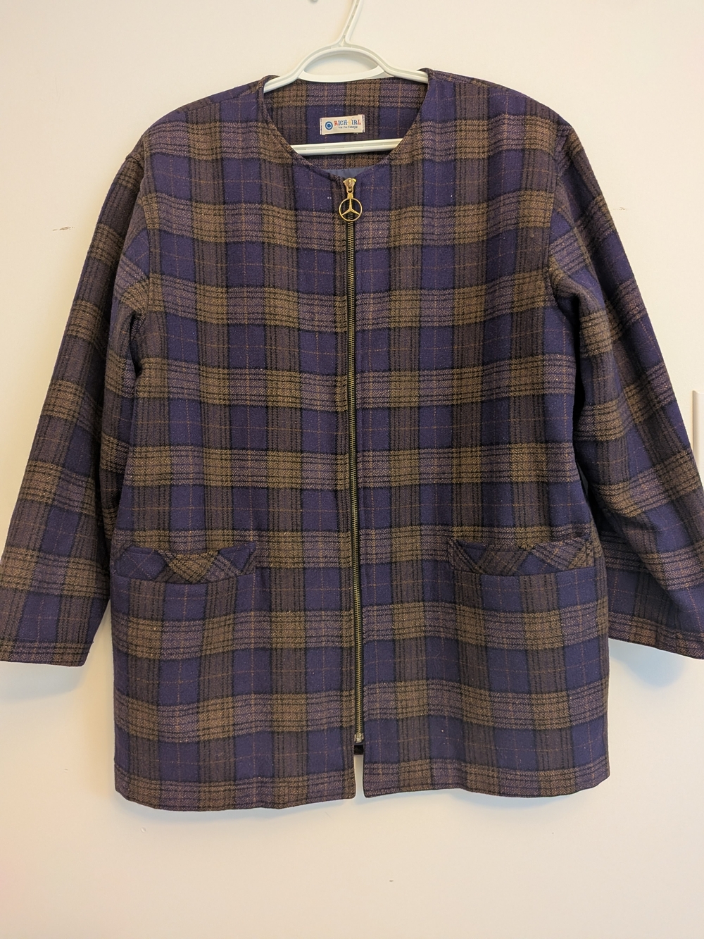 Plaid Zip-Front Women's Jacket in Purple and Brown